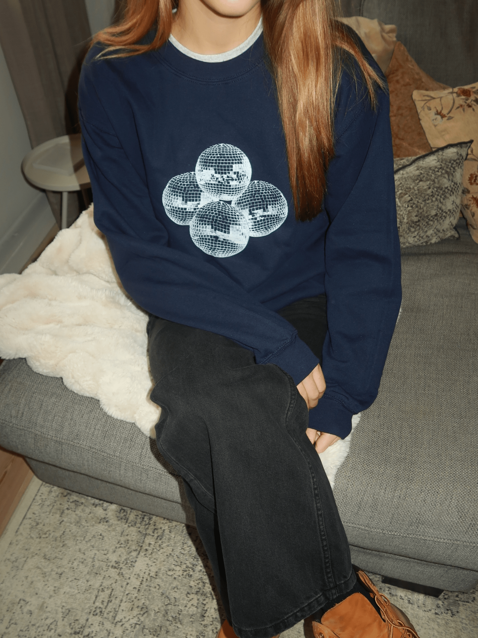 DISCO KUGLE (hvid) SWEATSHIRT  - NAVY