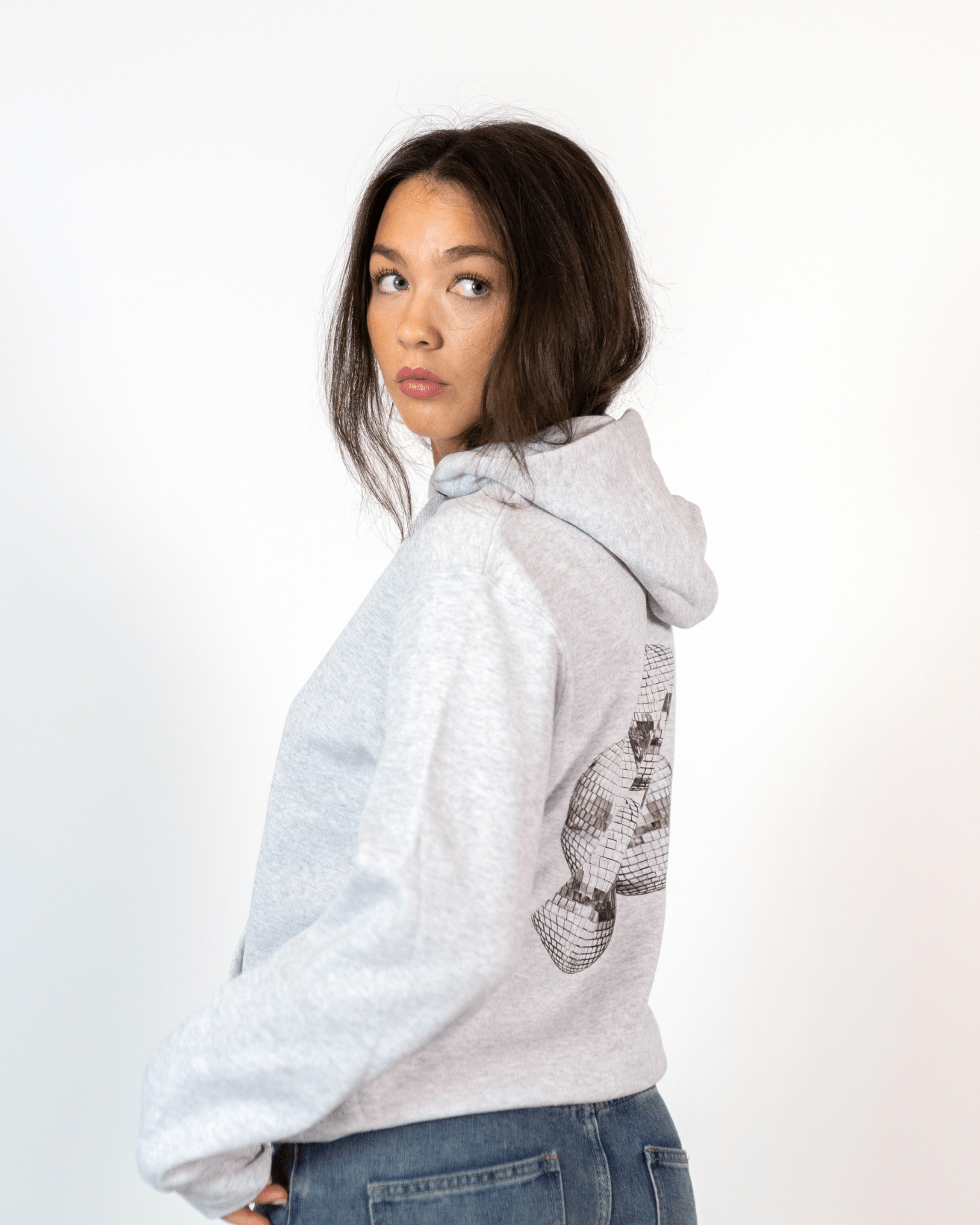 MEGA DISCO KUGLE (black) HOODIE (rygprint) - GREY