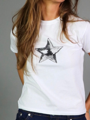 DISCO STAR BABY TEE - HVID