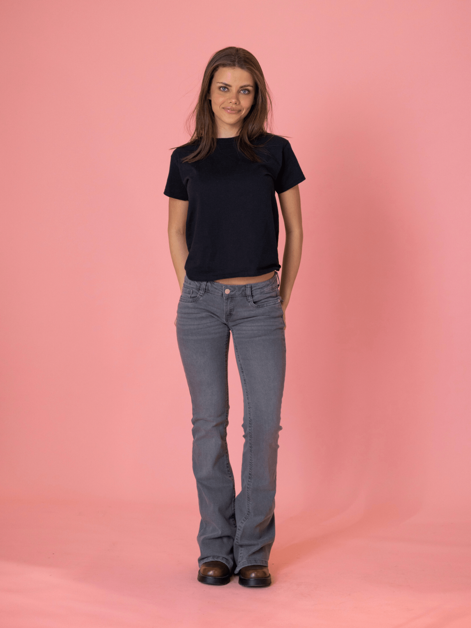 HANNAH ULTRA LOW BOOTCUT JEANS - DUNKELGRAU