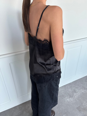 NOMI SATIN LACE TOP - BLACK