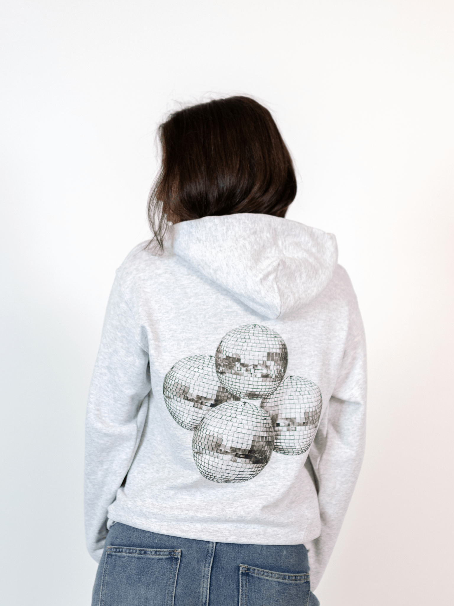 MEGA DISCO BALL (schwarz) HOODIE (Rückenaufdruck) - GRAU