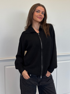 MALOU DOUBLE ZIP KNIT CARDIGAN - BLACK