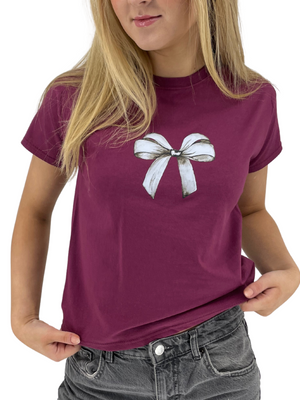 BOW (HVID), BABY TEE - BORDEAUX