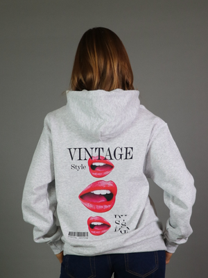 NEWSPAPER LIPS HOODIE (rygprint) - GRÅ