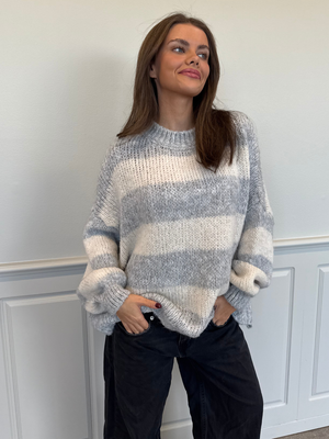 ELSIE STRIPE KNIT - LT GREY/OFFWHITE