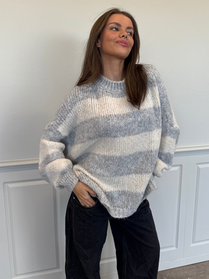 ELSIE STRIPE KNIT - LT GREY/OFFWHITE