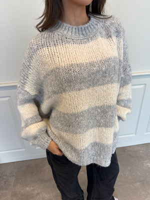 ELSIE STRIPE KNIT - LT GREY/OFFWHITE