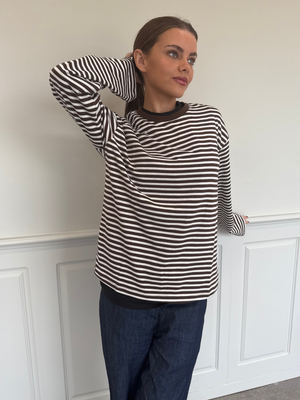 SADIE STRIPE TEE LS - HOT FUDGE COCONUT MILK