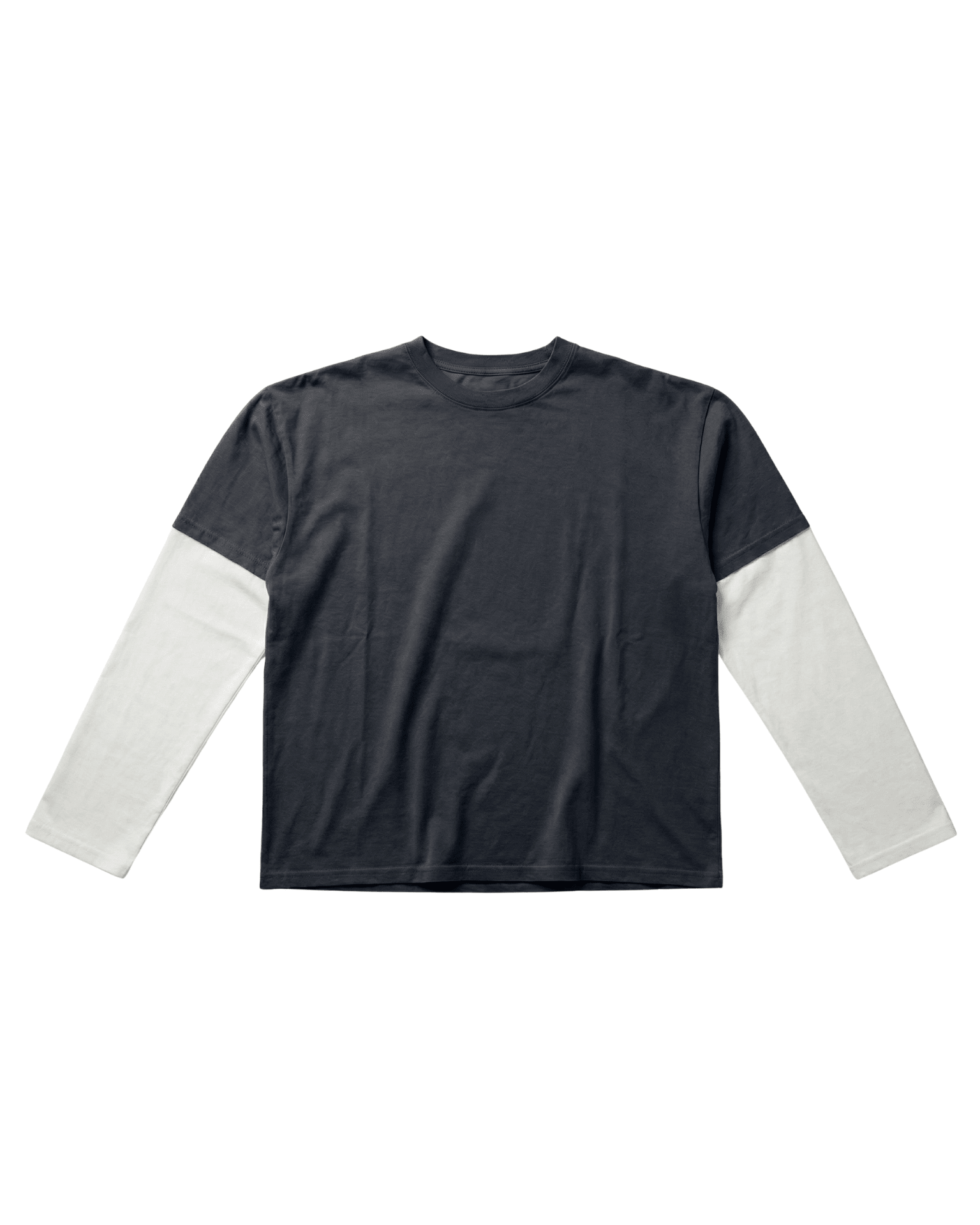 Alvia layered tee i sort og hvid bomuld med lange ærmer fra Din Vintage Shop.