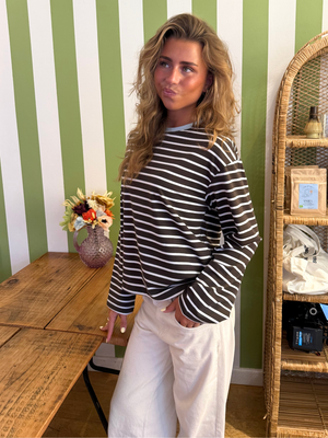 MYNTE STRIPE TEE - BROWN/WHITE