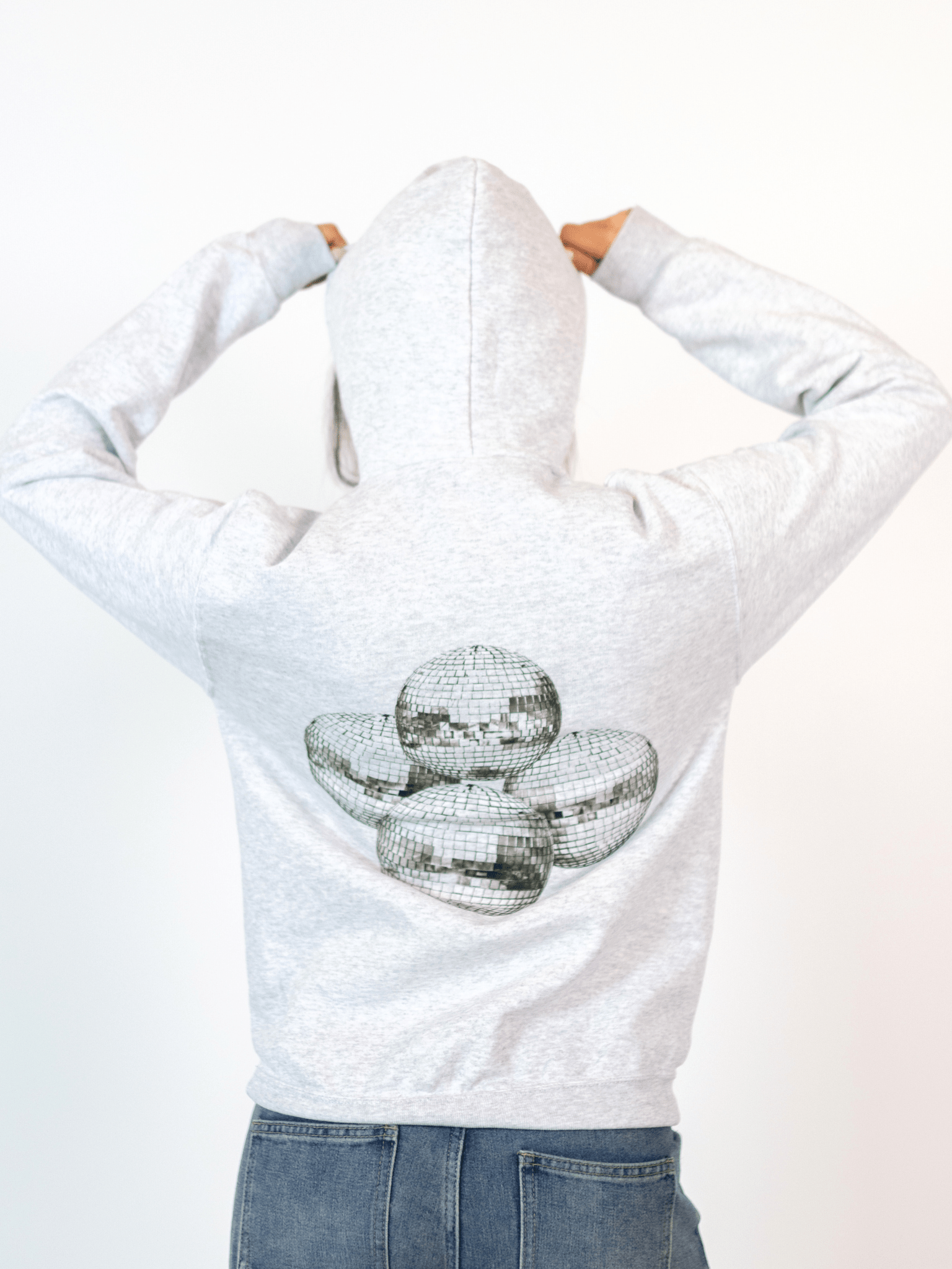 MEGA DISCO BALL (schwarz) HOODIE (Rückenaufdruck) - GRAU