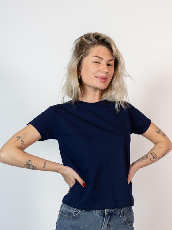 DISCO KUGLE (sort), BABY TEE - HVID – Dinvintageshop