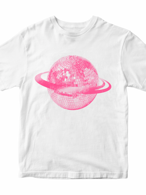 PLANET DISCO (pink), BABY TEE - HVID