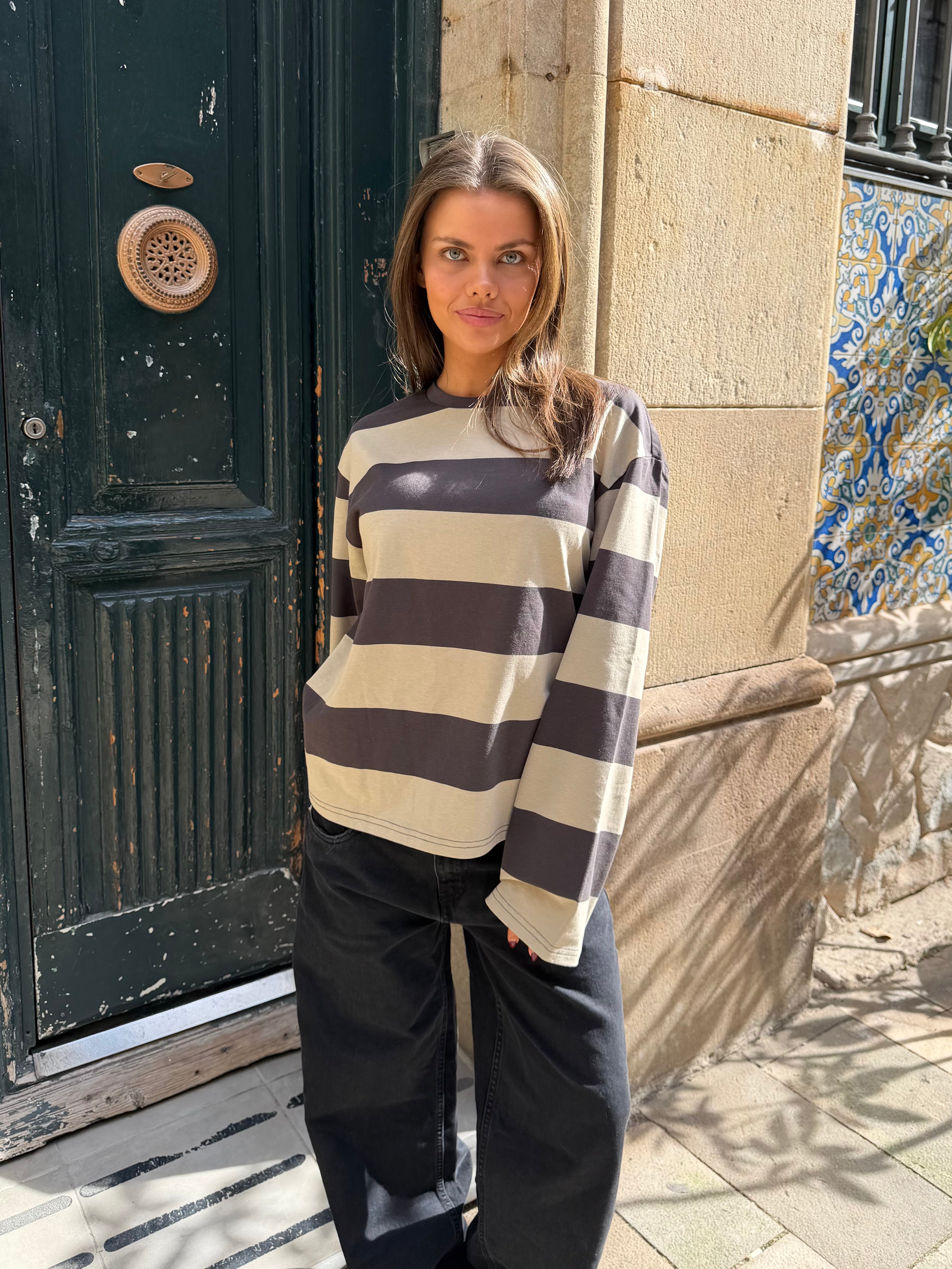 MYNTE WIDE STRIPE - GREY/SAND