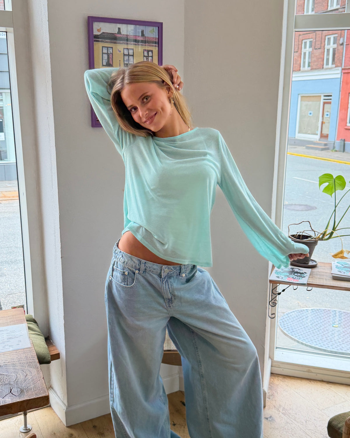 ANEMONE WIDESLEEVE TOP - ICE BLUE - Dinvintageshop