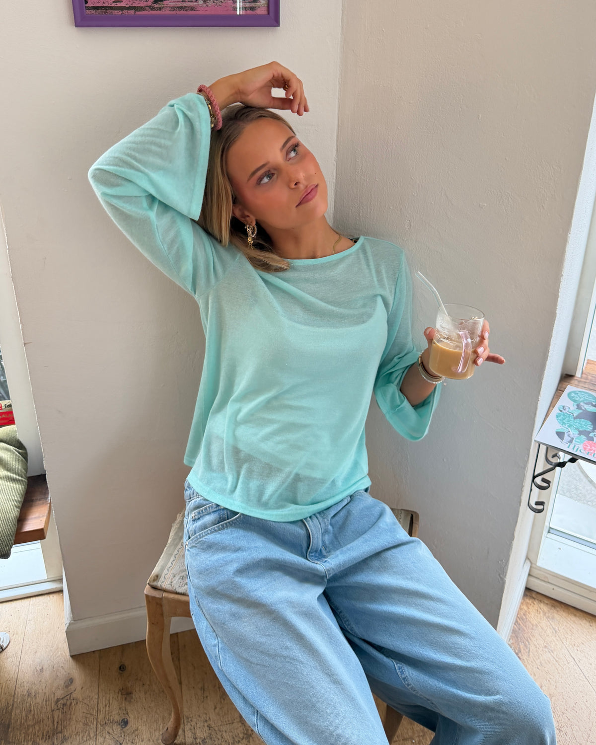 ANEMONE WIDESLEEVE TOP - ICE BLUE - Dinvintageshop