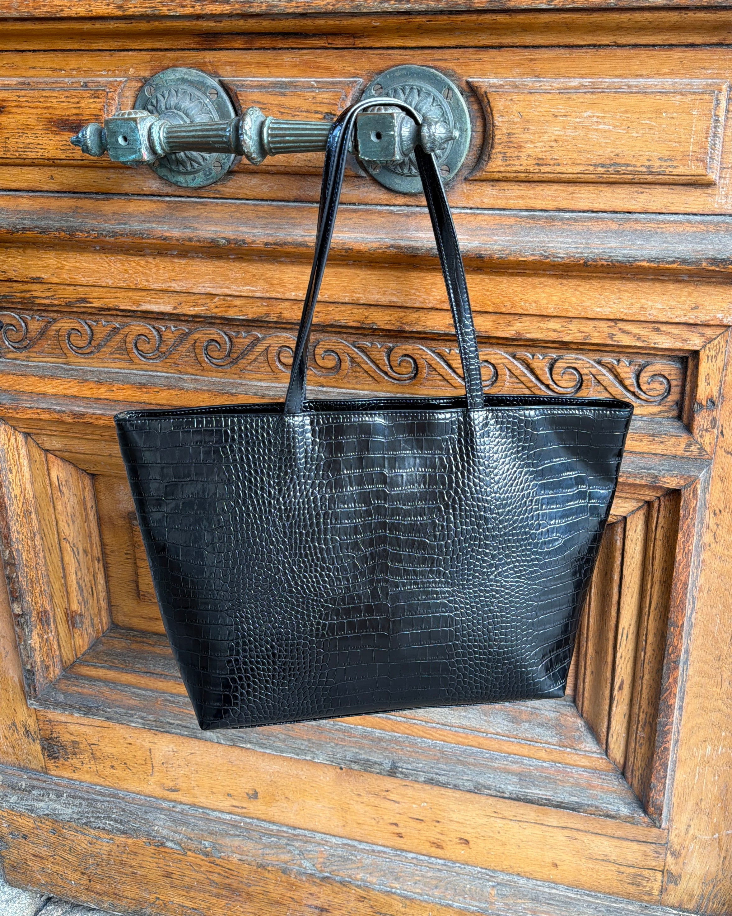 AMY CROC BAG - BLACK
