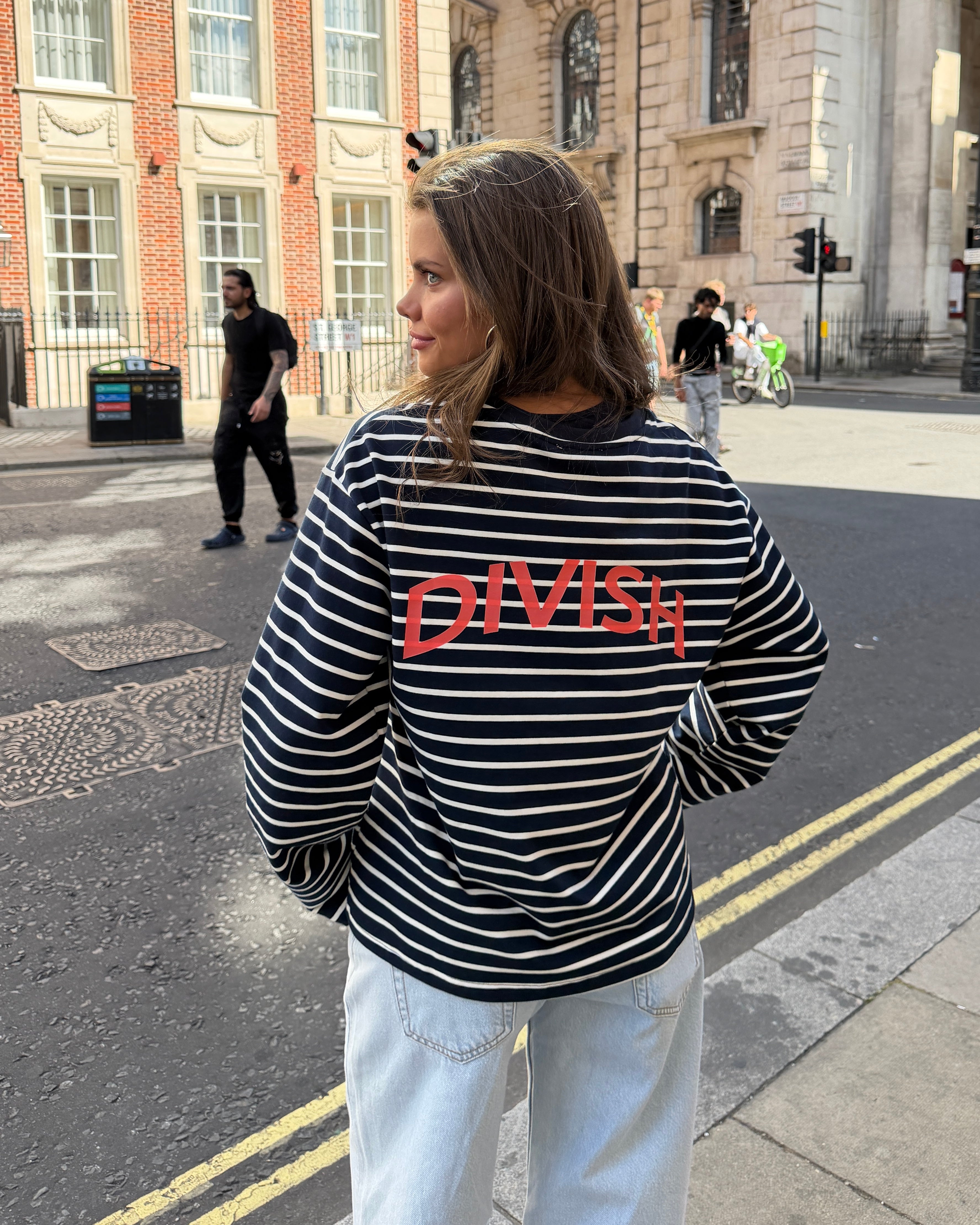 DINA STRIPE TEE - NAVY/CORAL