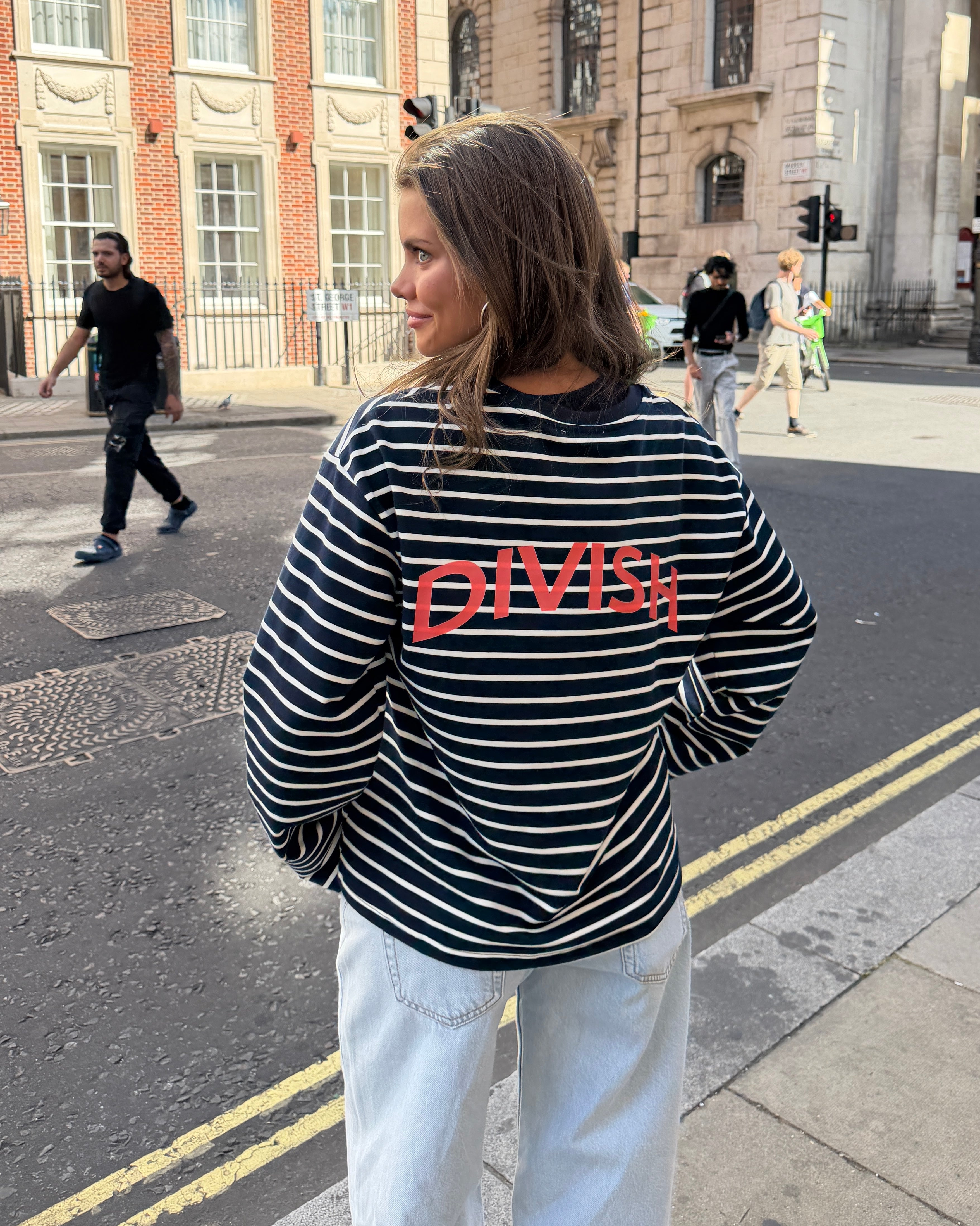 DINA STRIPE TEE - NAVY/CORAL