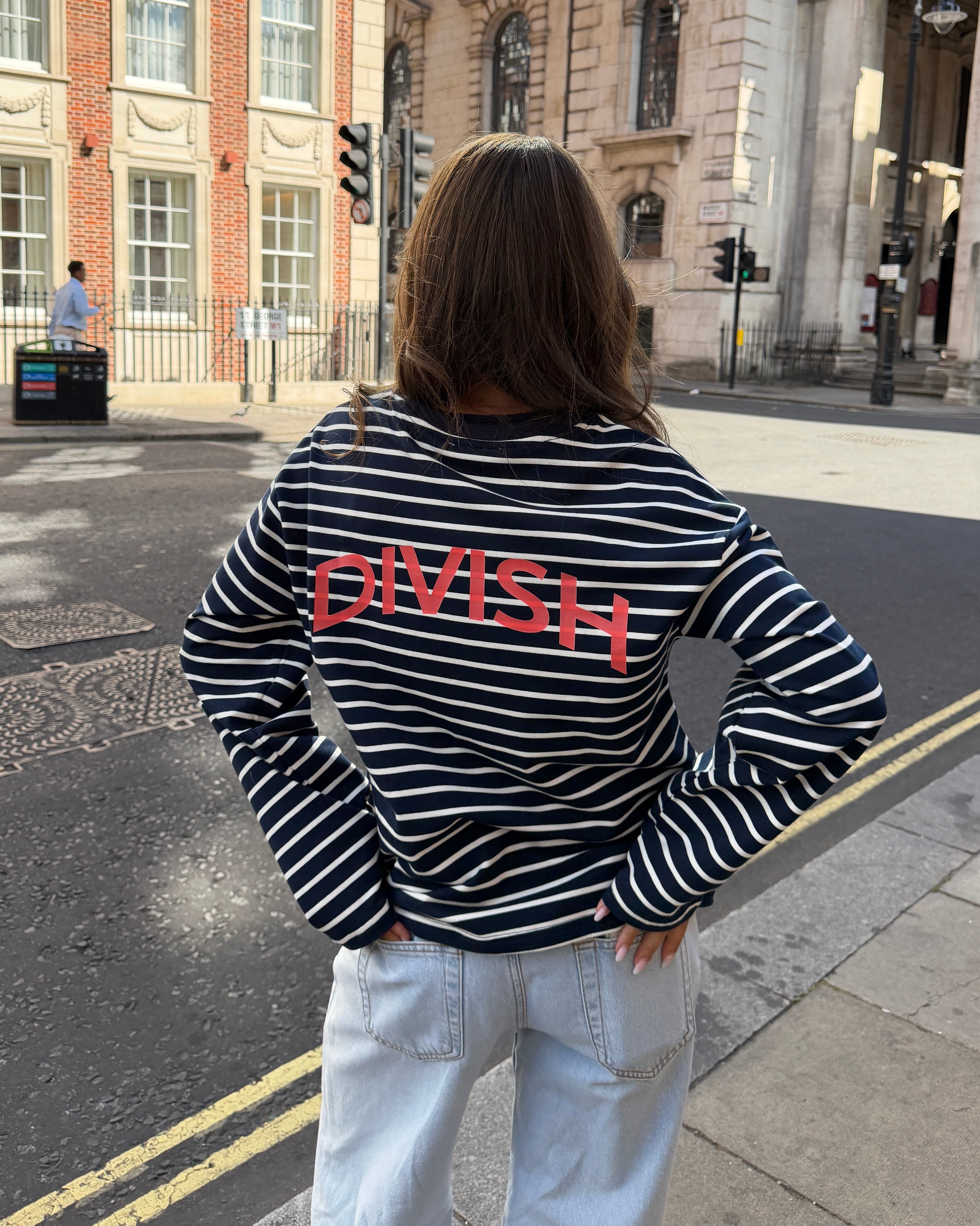 DINA STRIPE TEE - NAVY/CORAL