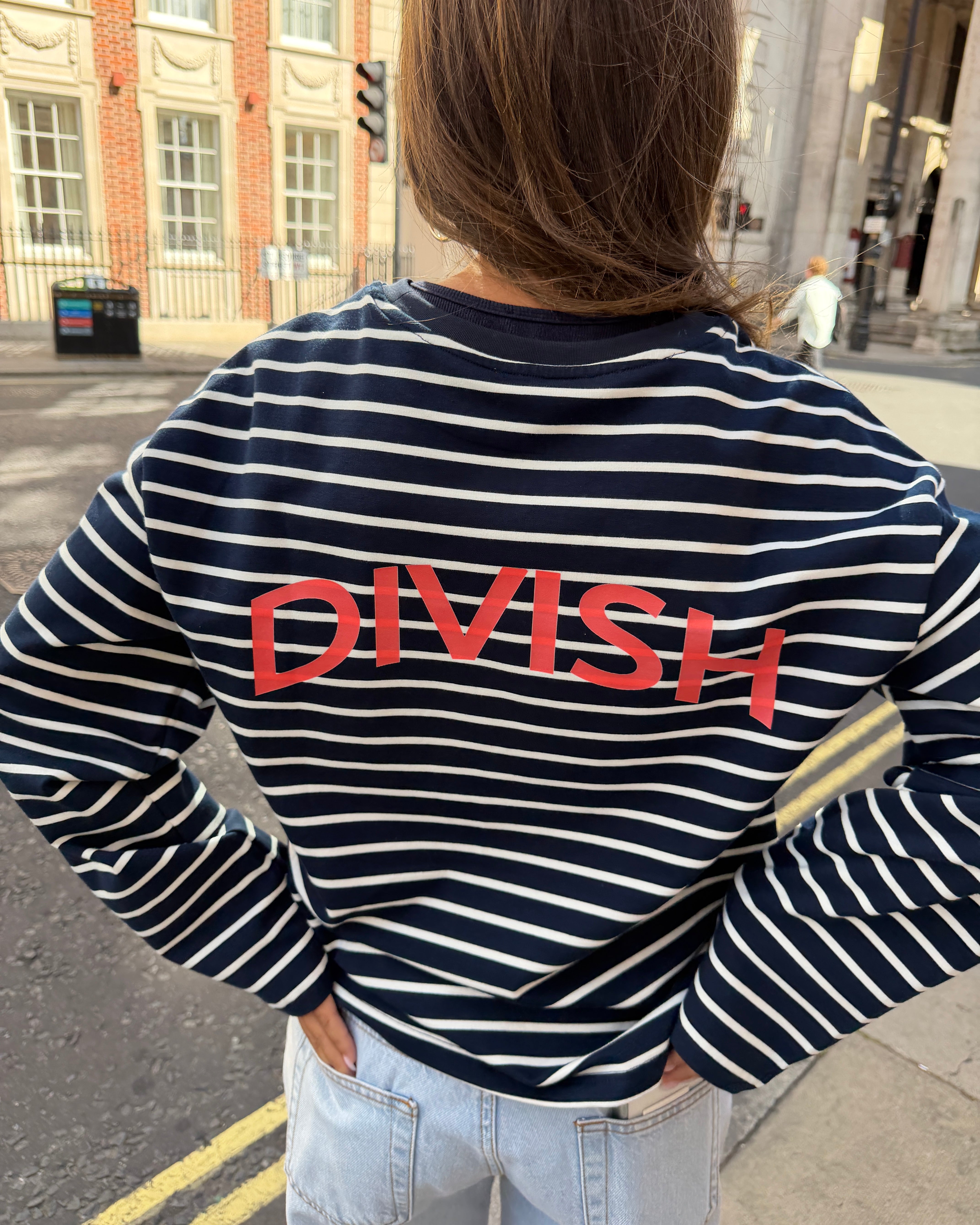 DINA STRIPE TEE - NAVY/CORAL
