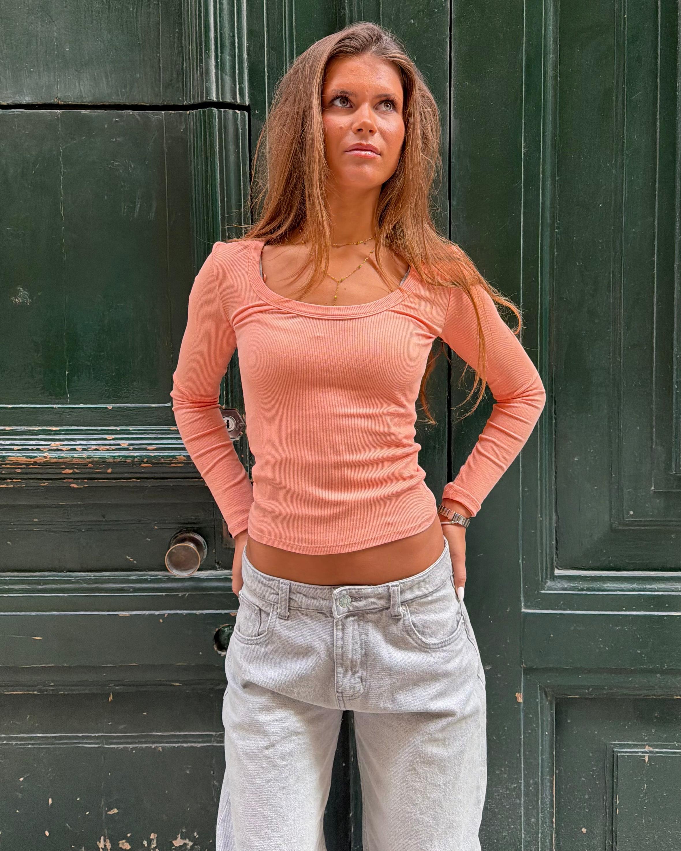 THEA LANGÆRMET T-SHIRT -  CORAL