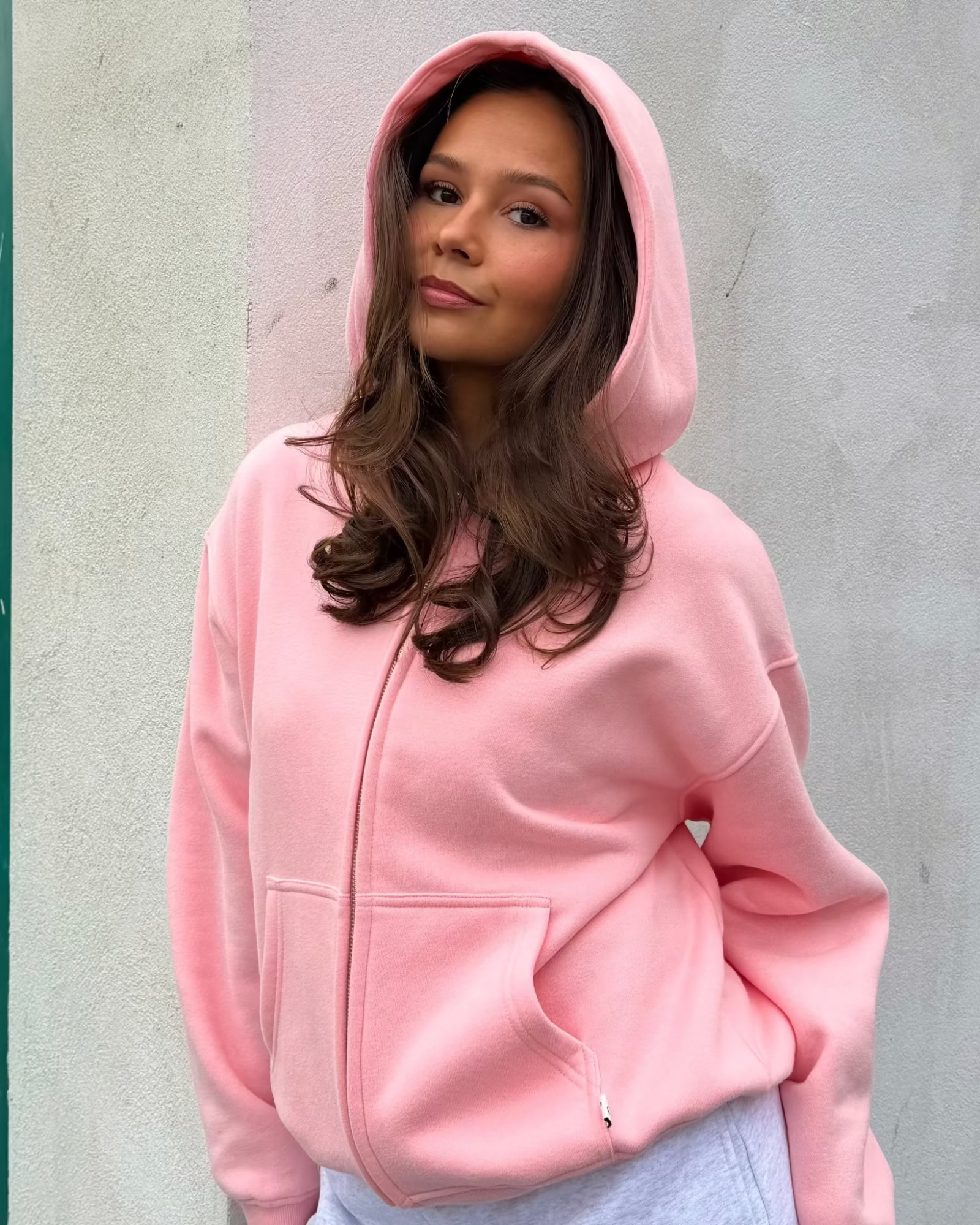 ÜBERGROSSER HOODIE MIT REISSVERSCHLUSS - HELLROSA
