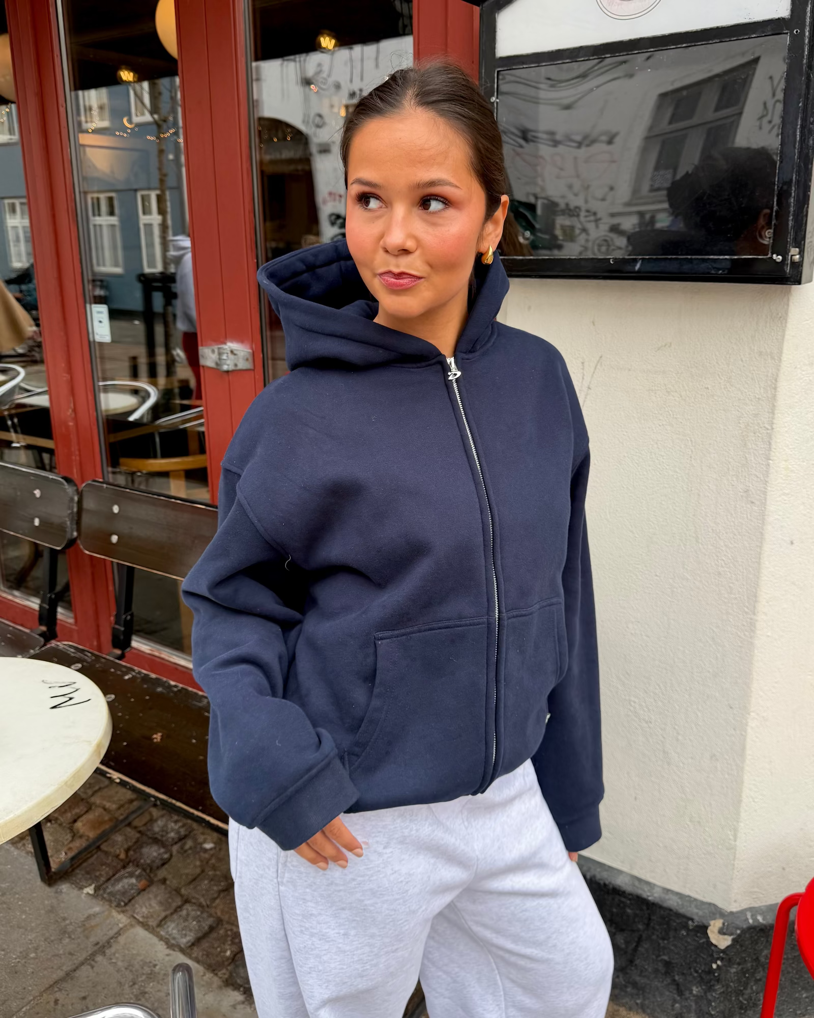 Oversize-Hoodie mit Reißverschluss – Marineblau