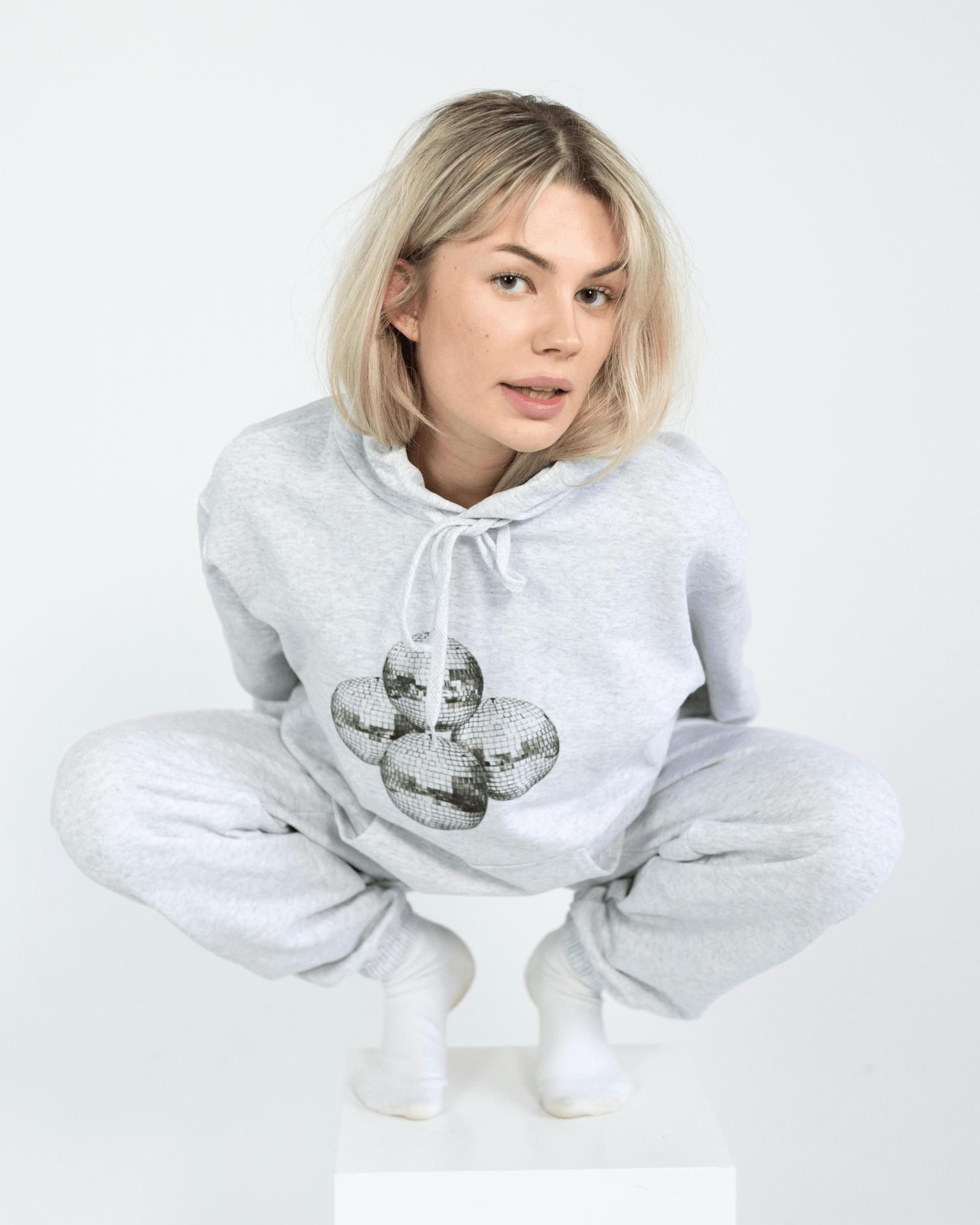 DISCO KUGLE (black) HOODIE - GREY