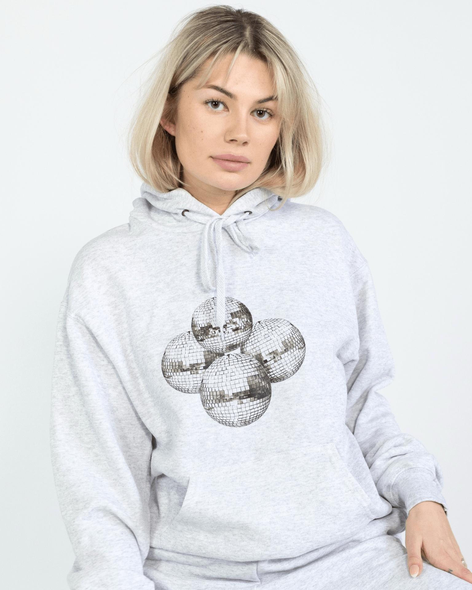 DISCO KUGLE (black) HOODIE - GREY