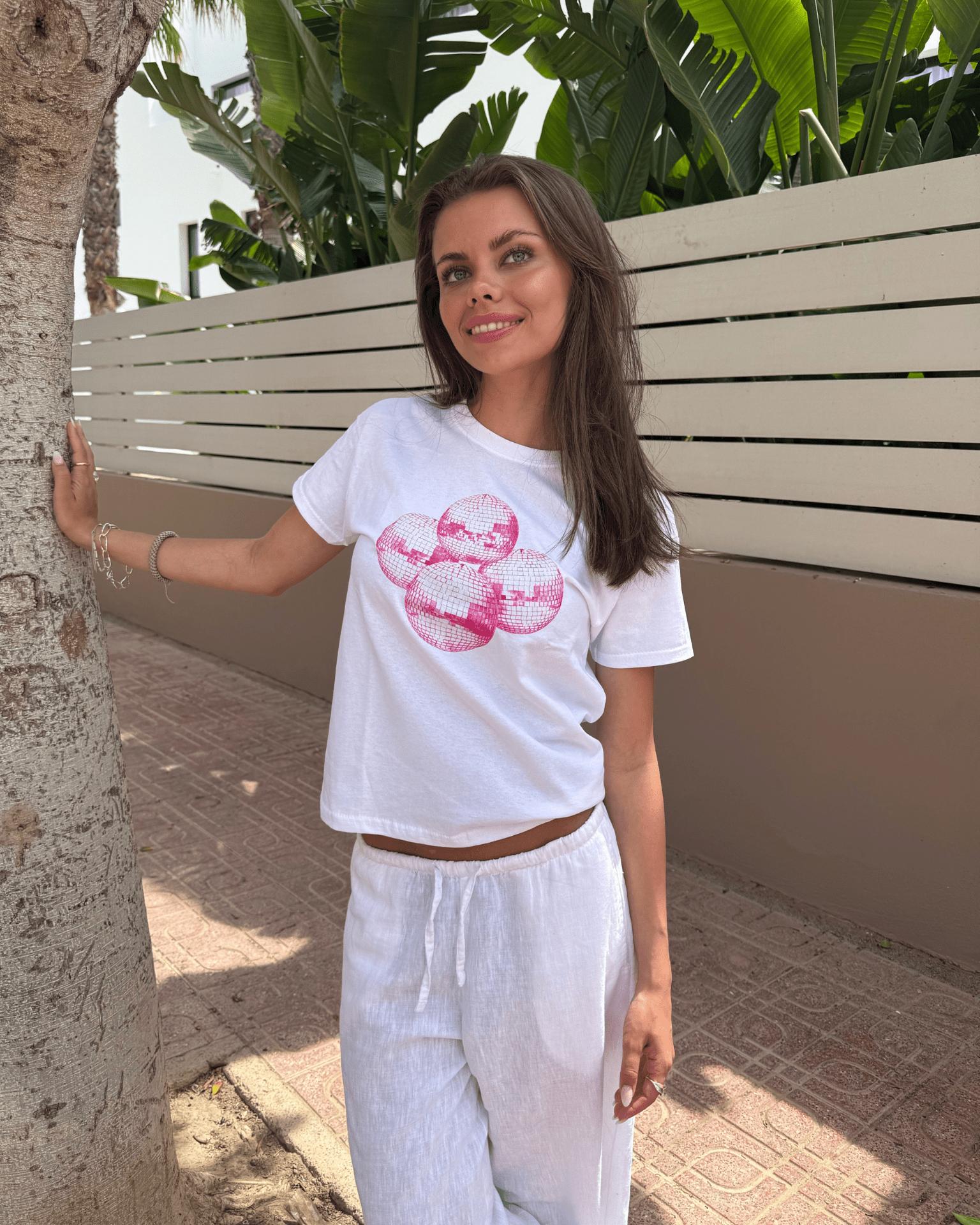 DISCO KUGLE (pink), BABY TEE - WHITE