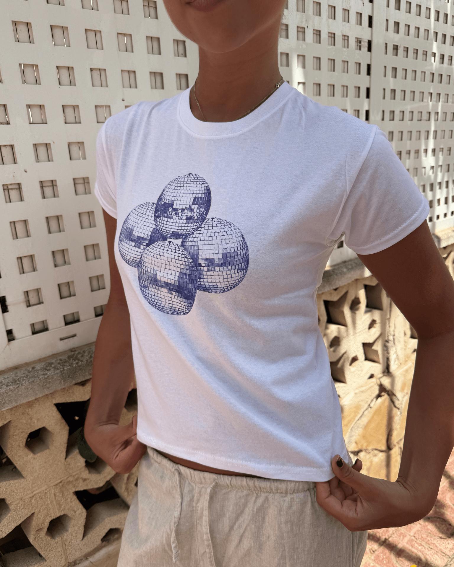 DISCO KUGLE (violet), BABY TEE - WHITE