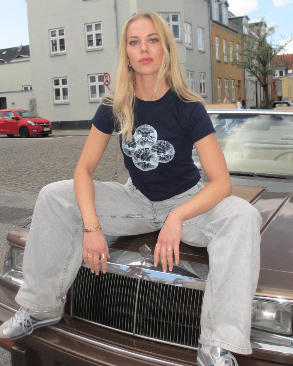 DISCO KUGLE (white), BABY TEE - NAVY