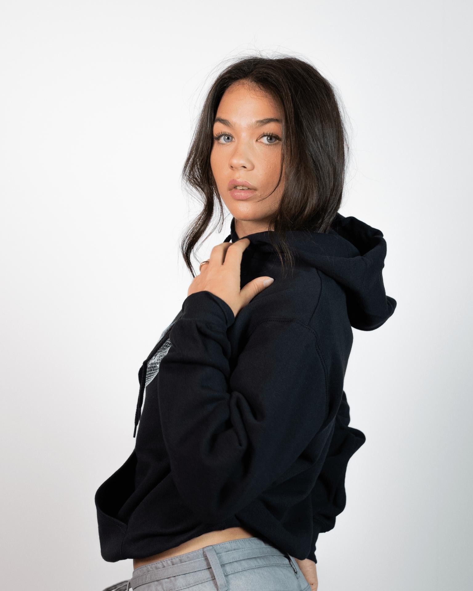 DISCO KUGLE (white) HOODIE - BLACK