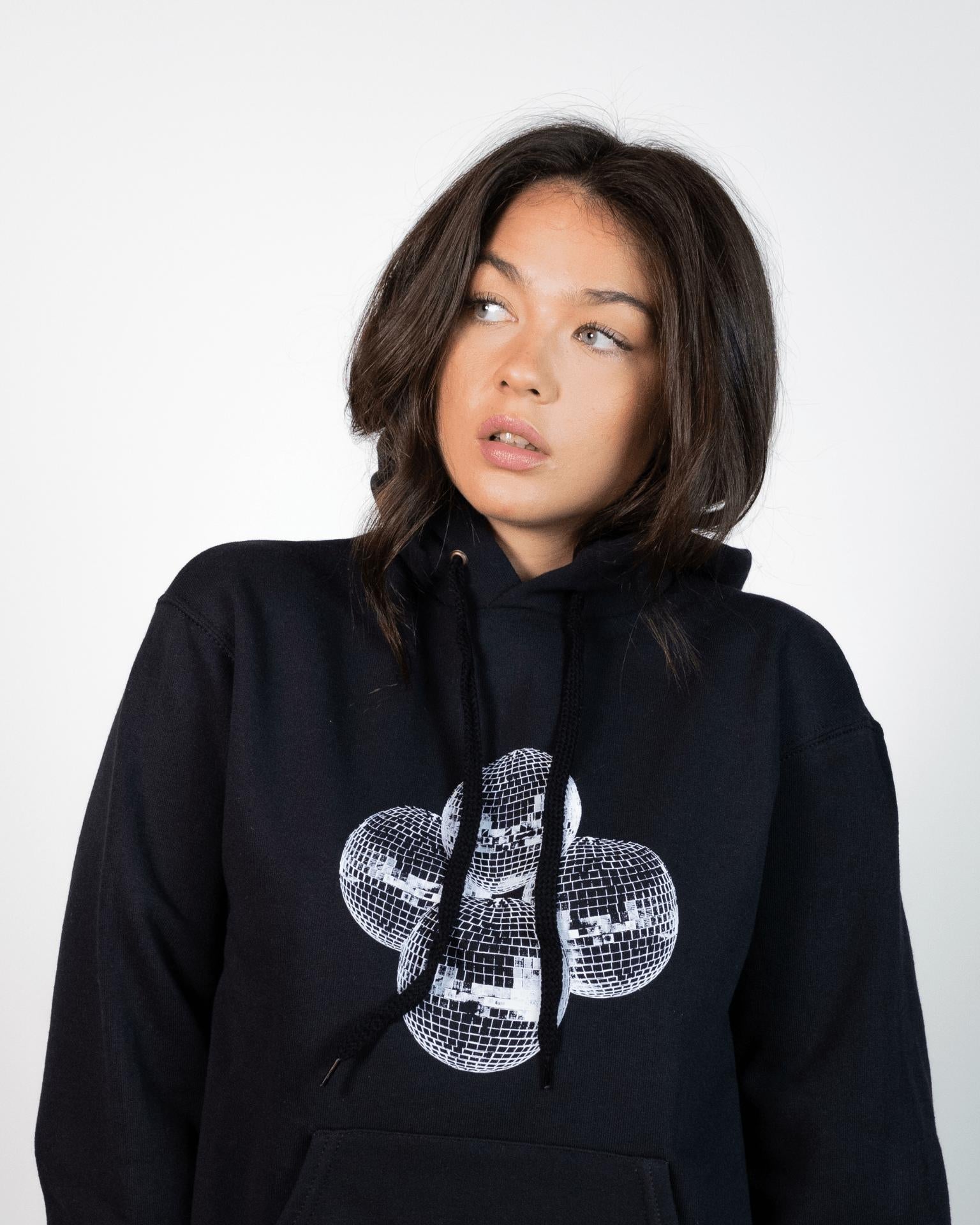 DISCO KUGLE (white) HOODIE - BLACK