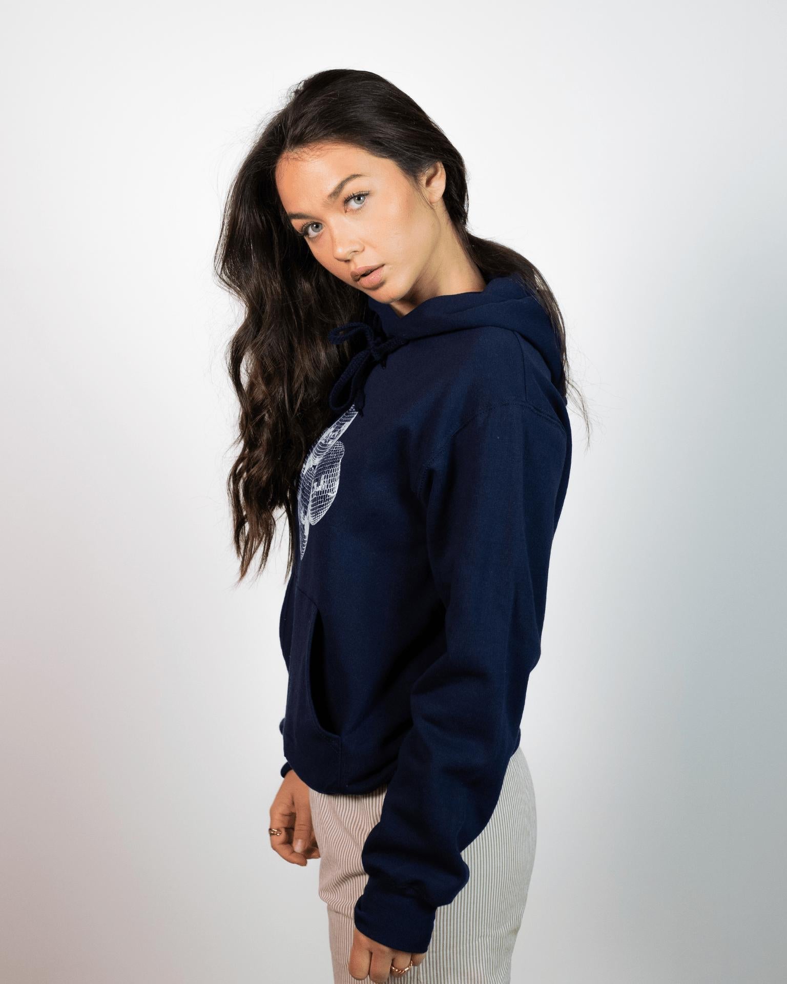 DISCO KUGLE (white) HOODIE - NAVY