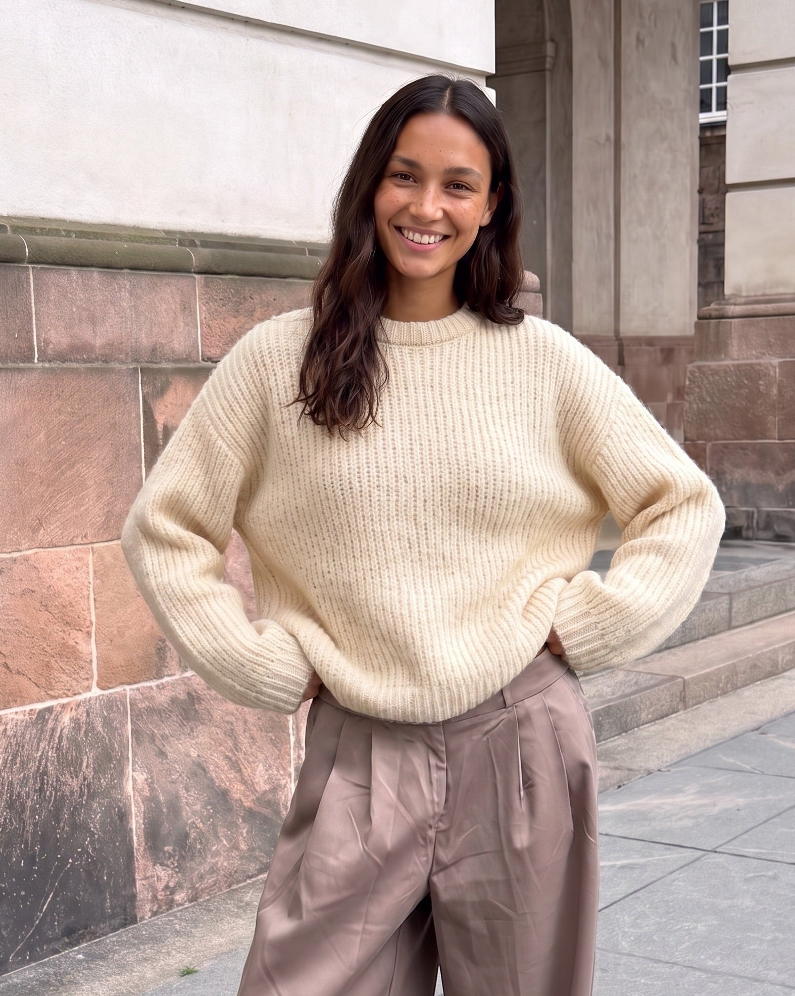 DORTHEA CHUNKY KNIT - FRENCH VANILLA MELANGE - Dinvintageshop