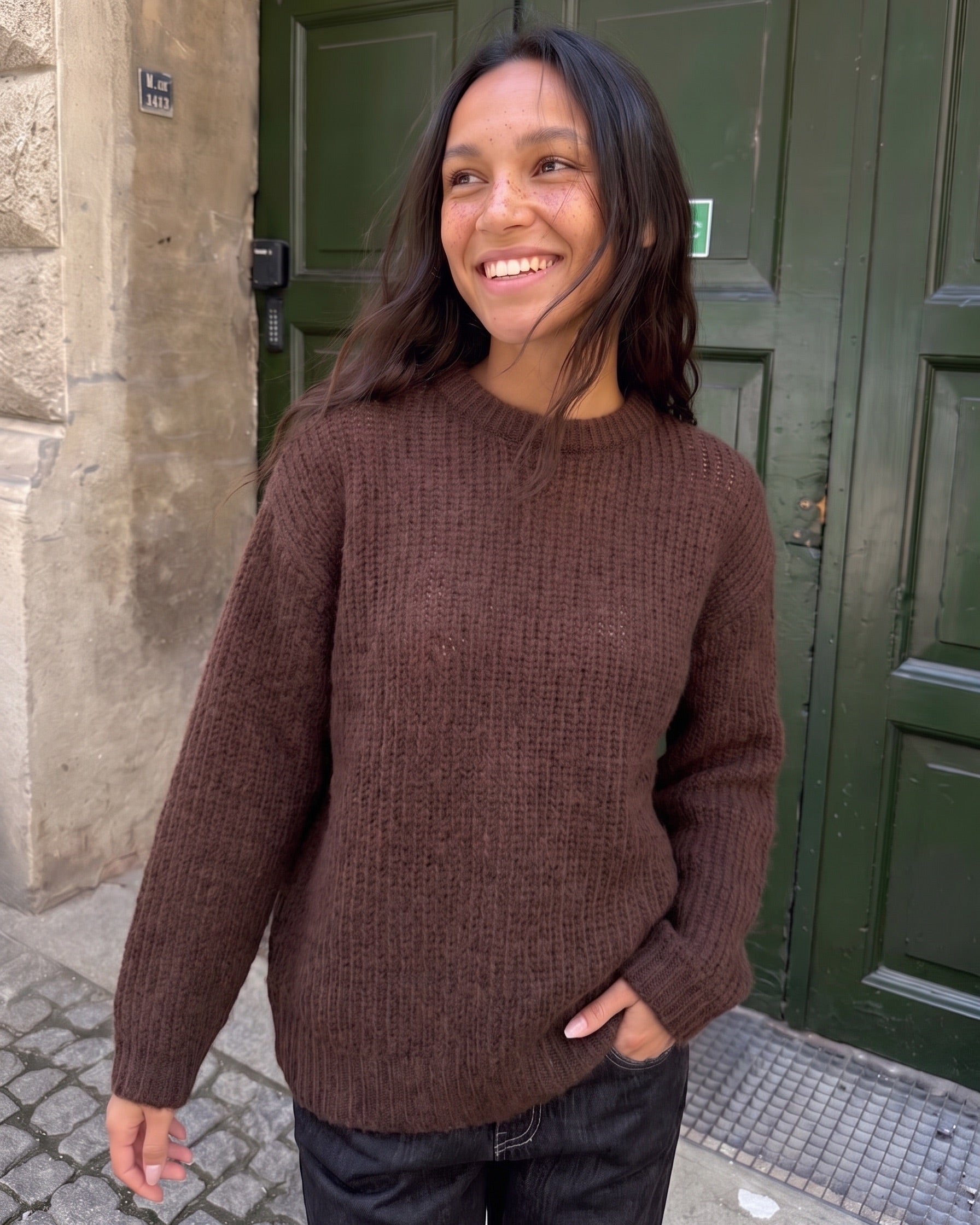 DORTHEA CHUNKY KNIT - HOT FUDGE MELANGE - Dinvintageshop