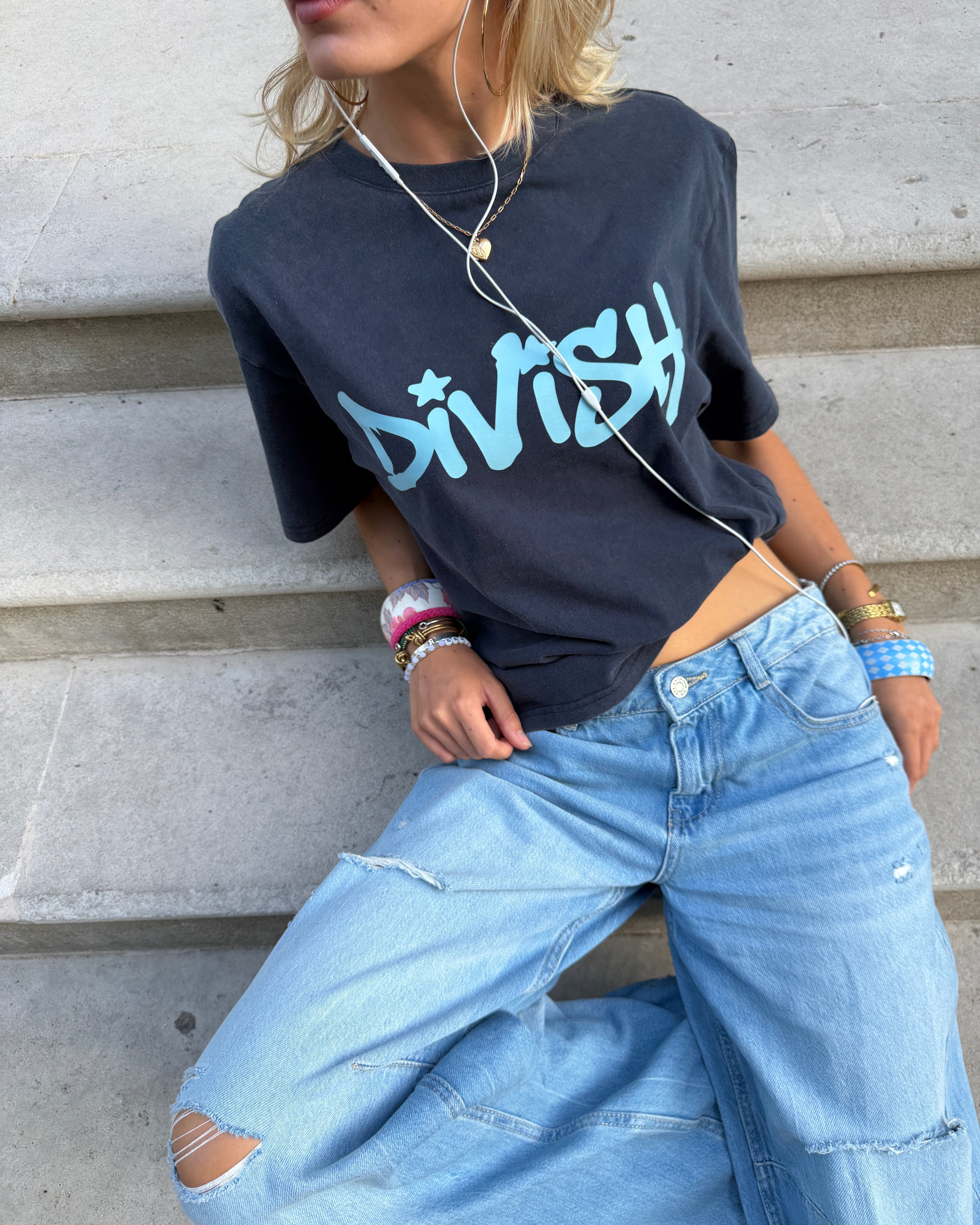 DUA TEE KORTÆRMET - NAVY - Dinvintageshop