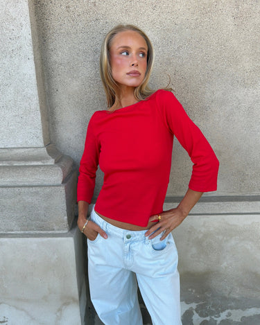 ELFRIDA BOATNECK 3/4 TOP - RED