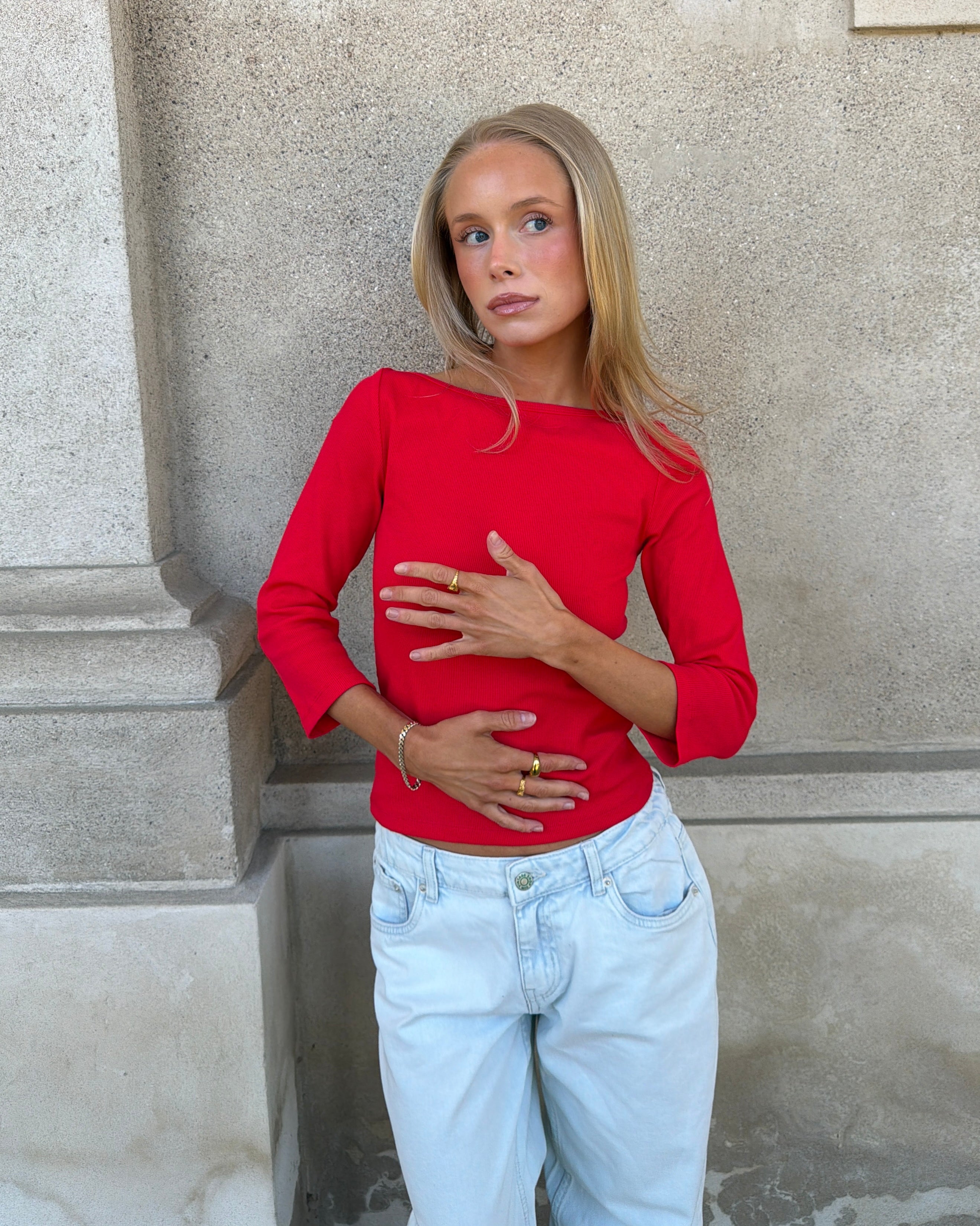 ELFRIDA BOATNECK 3/4 TOP - RED - Dinvintageshop