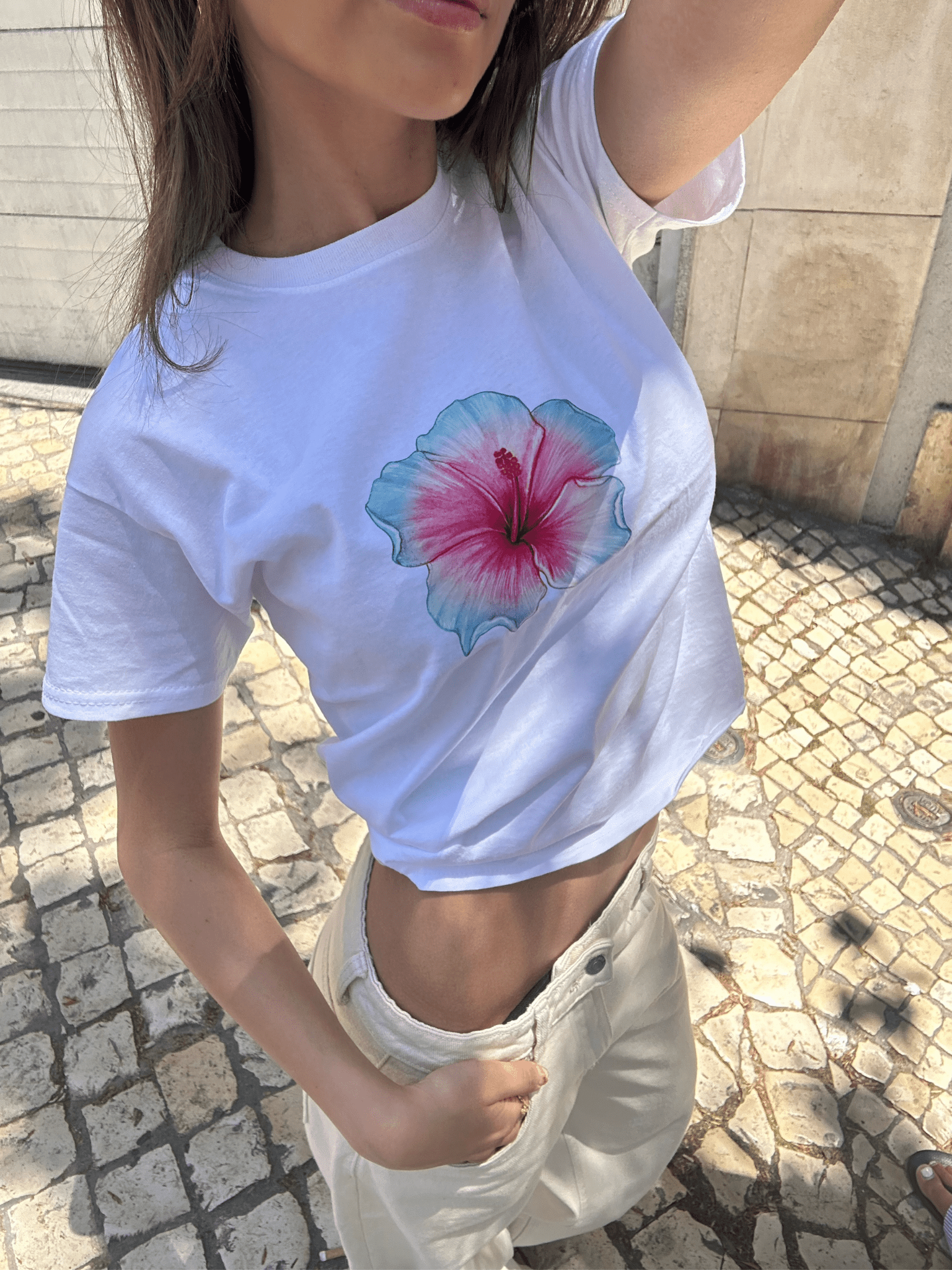 HAWAII (blå) BABY TEE - HVID - Dinvintageshop