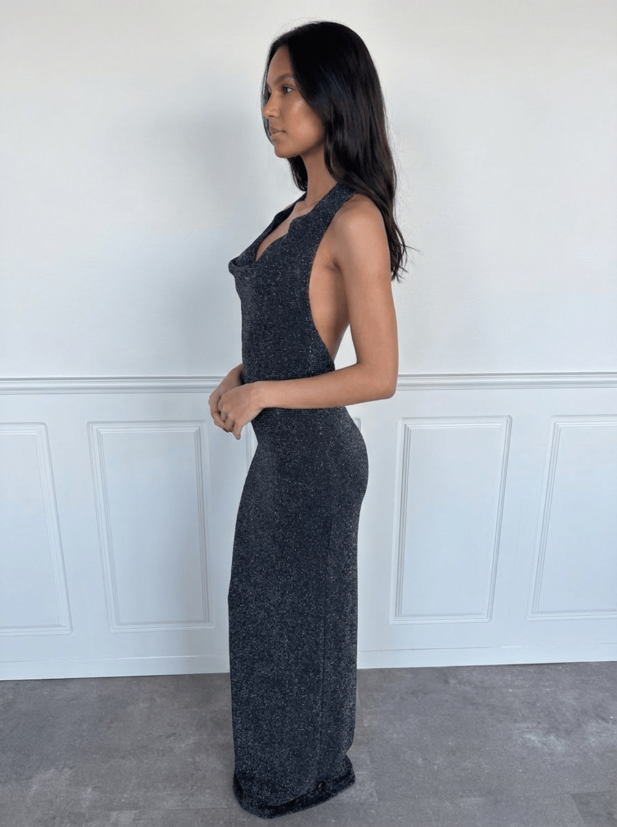 LINA GLITZER-MAXIKLEID - SCHWARZ/SILBER