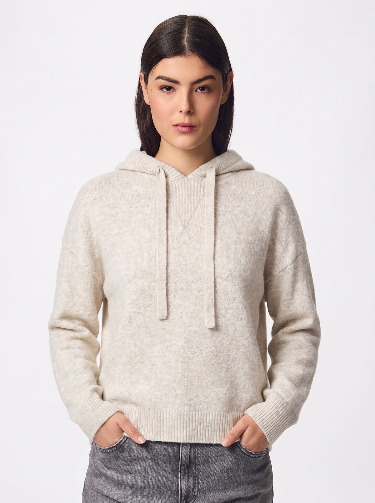 MALOU KNIT HOODIE - BIRCH MELANGE - Dinvintageshop