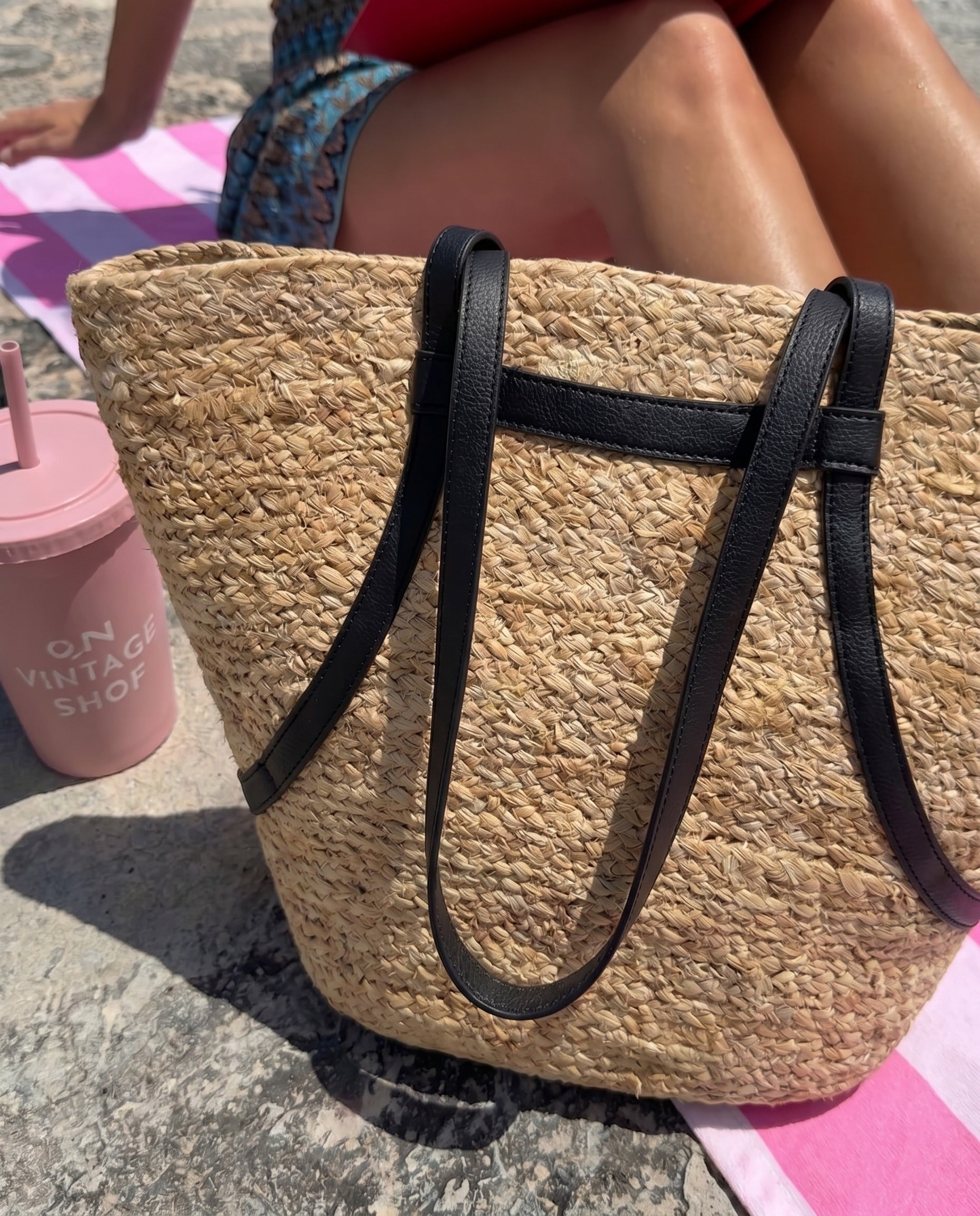 KENNA JUTE SHOPPER - NATURE/BLACK - Dinvintageshop