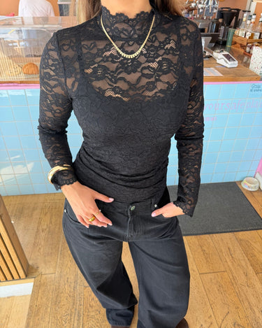 LEXI LACE TOP - BLACK - Dinvintageshop