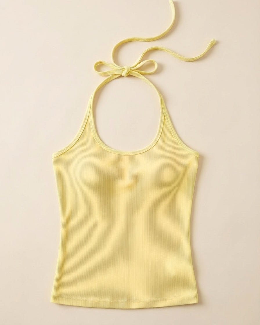 LINE HALTERNECK TOP - BUTTER YELLOW - Dinvintageshop