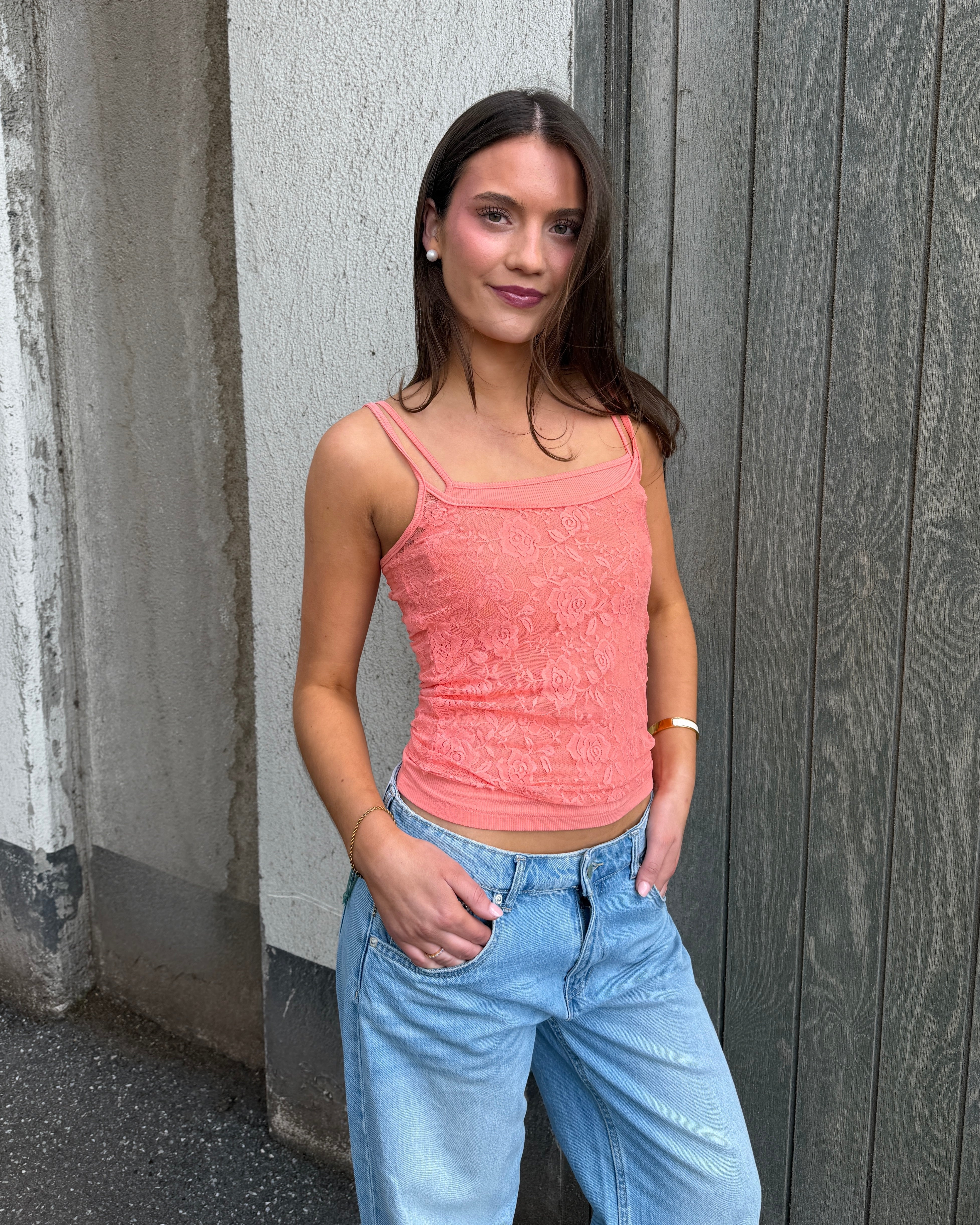 MALOU LACE TANK TOP - CORAL