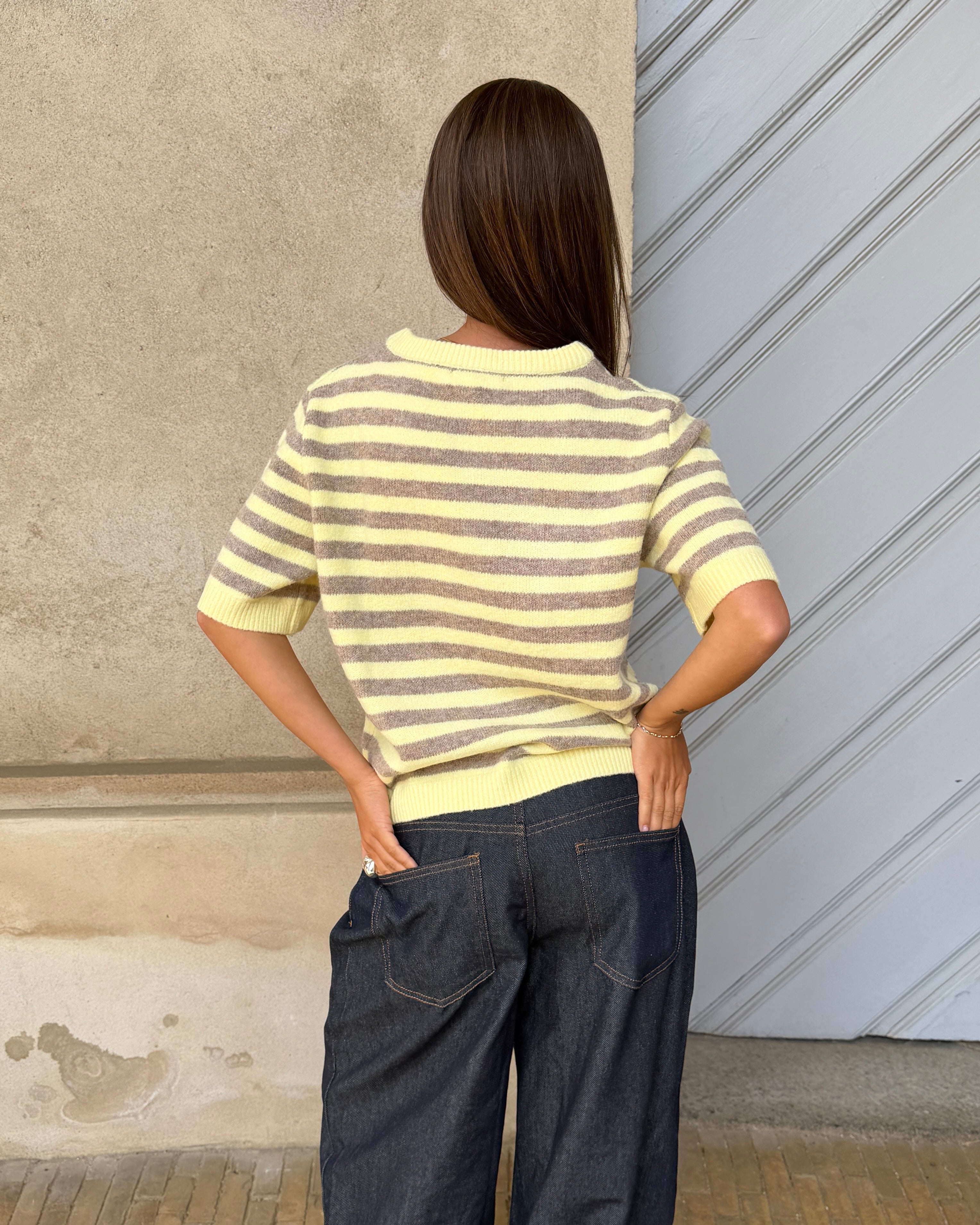 MIRA STRIBET STRIK - BUTTER YELLOW/TAUPE - Dinvintageshop